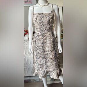 Anthropologie Hutch Ruffled Hem Midi Dress Snake Print Earthen & Black Size 12